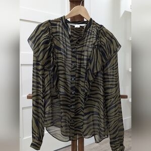 Veronica Beard blouse, green/black zebra print, size 4